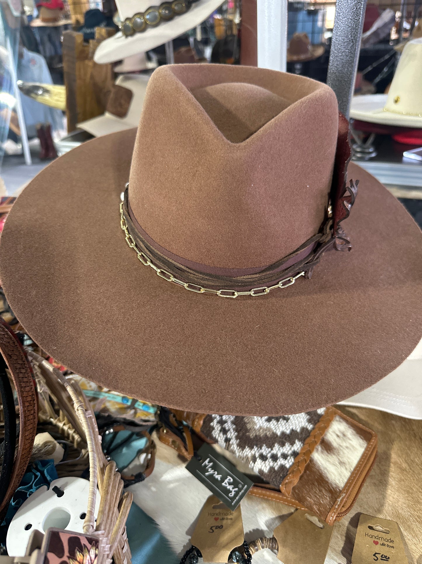 Fedora with hand painted feather band