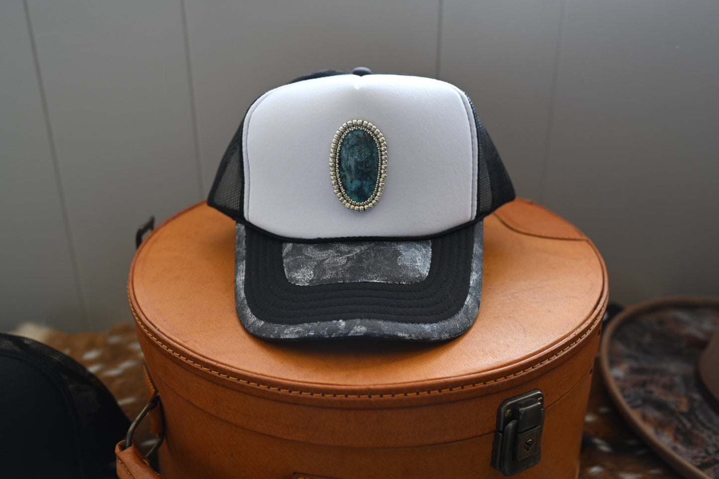 Foiled truckers with turquoise