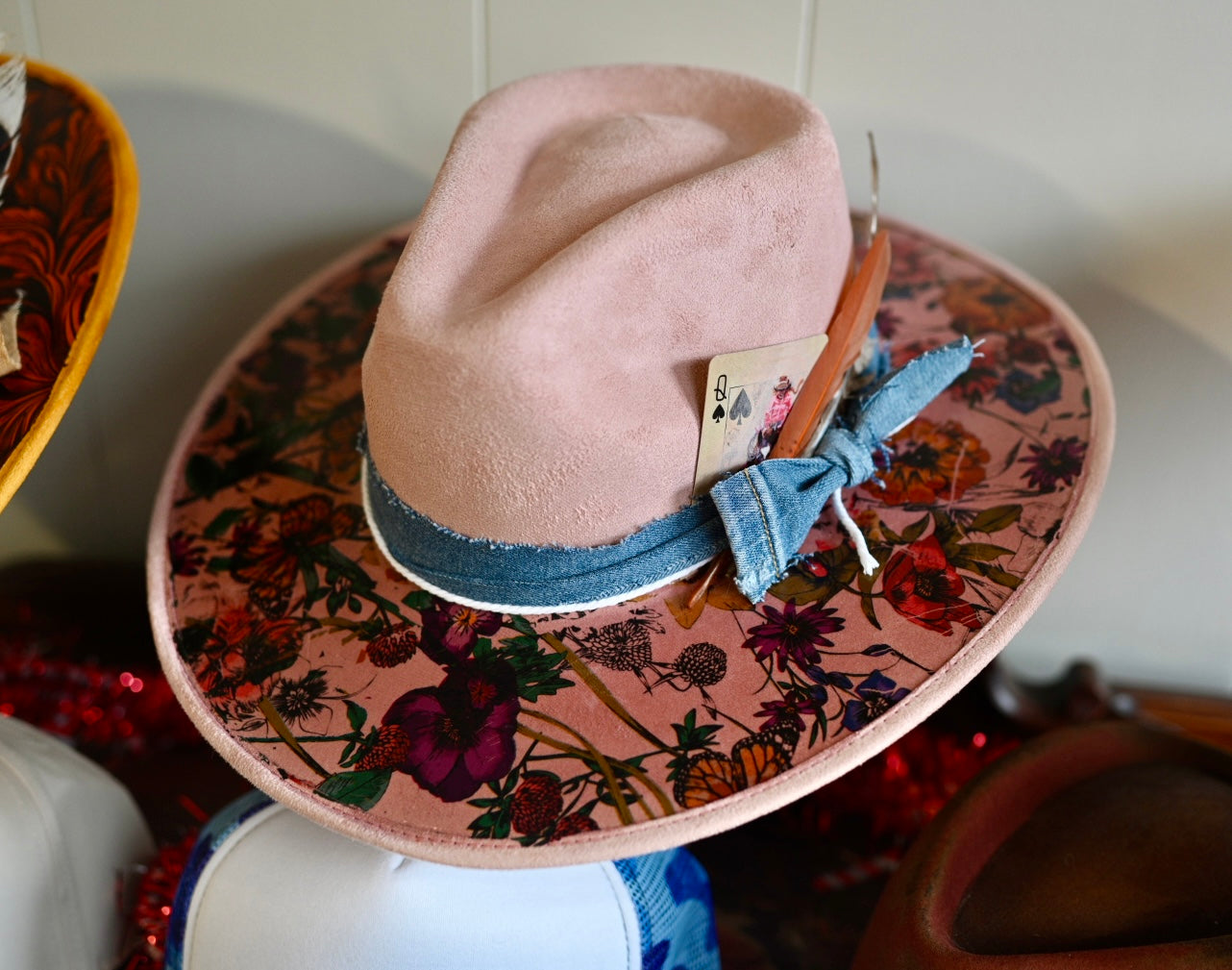 Dusty pink floral fedora
