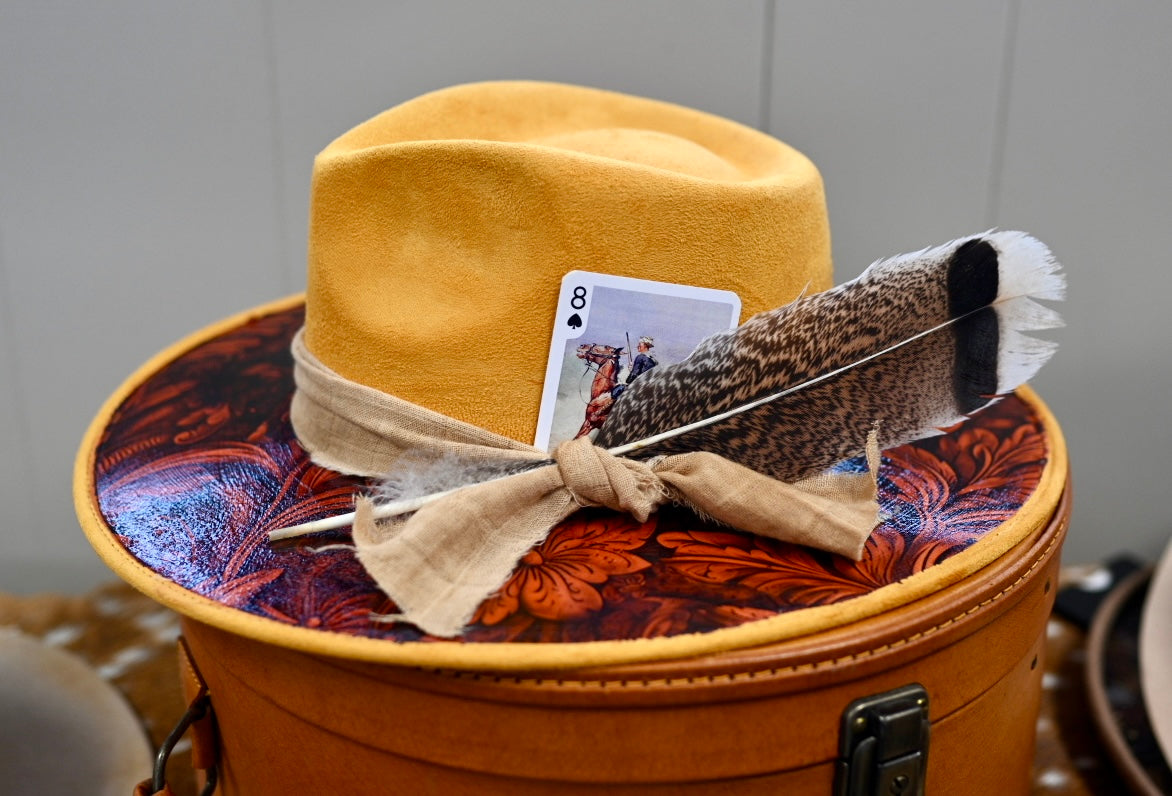 Gold tooled leather foiled hat