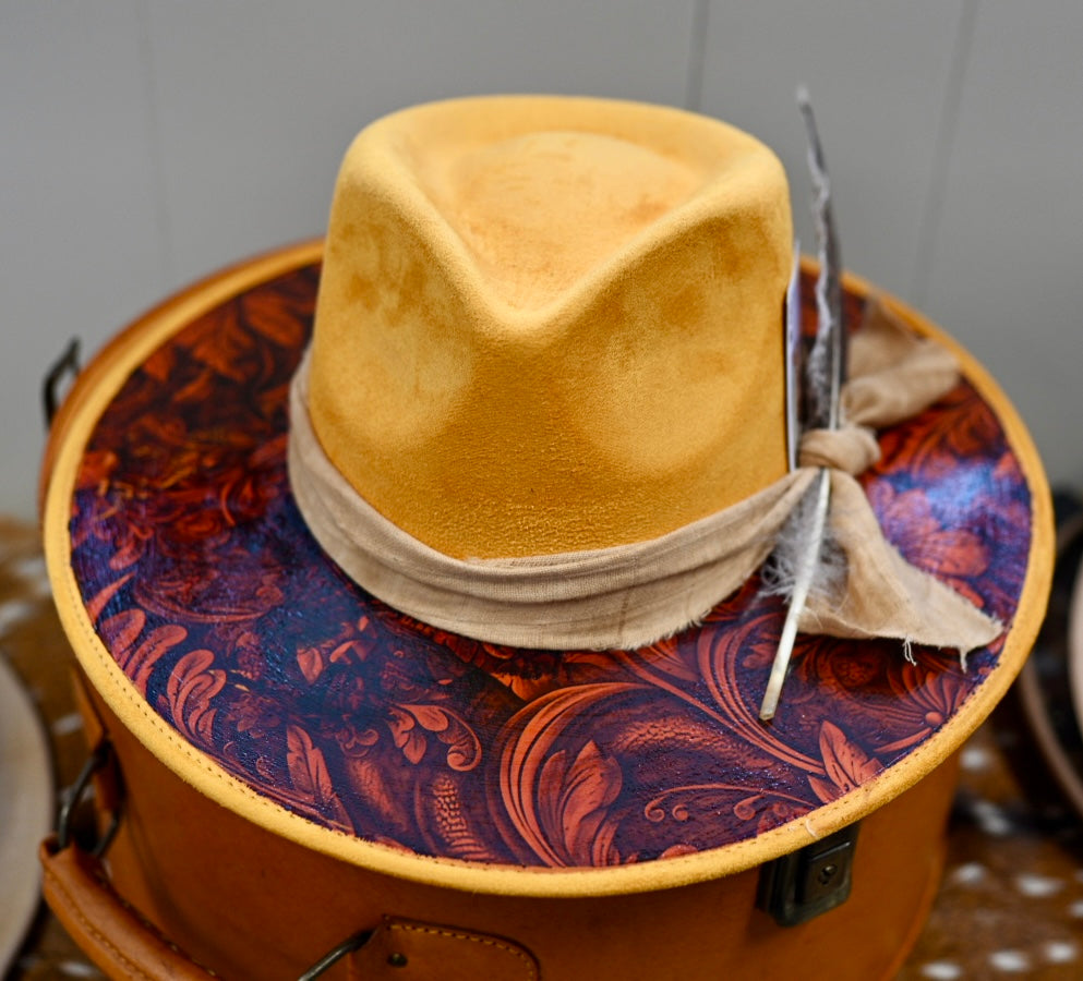 Gold tooled leather foiled hat