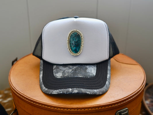 Foiled truckers with turquoise