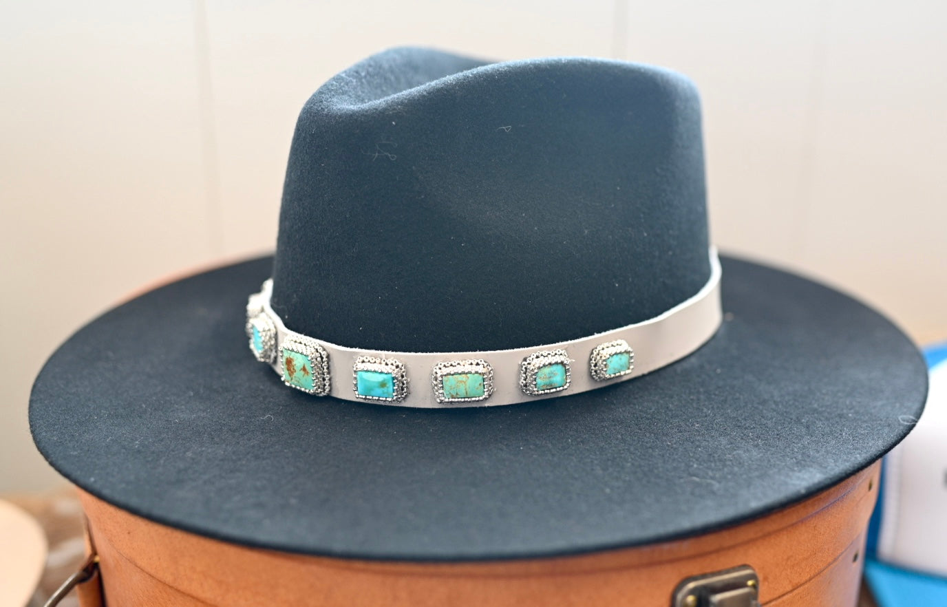 Turquoise addition custom black fedora