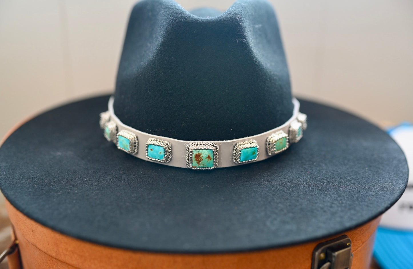 Turquoise addition custom black fedora