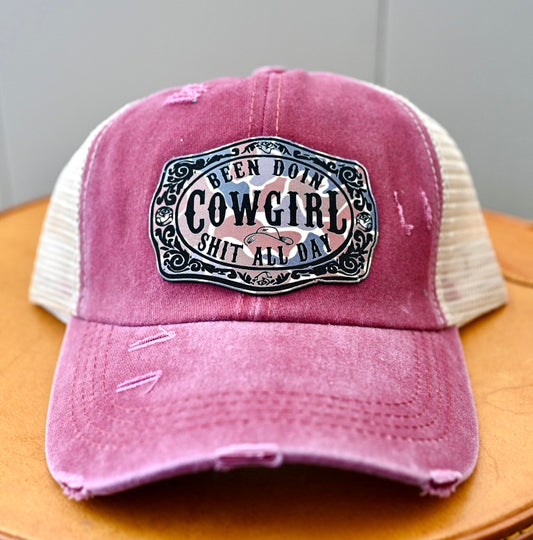 Cowgirl ponytail distressed hat