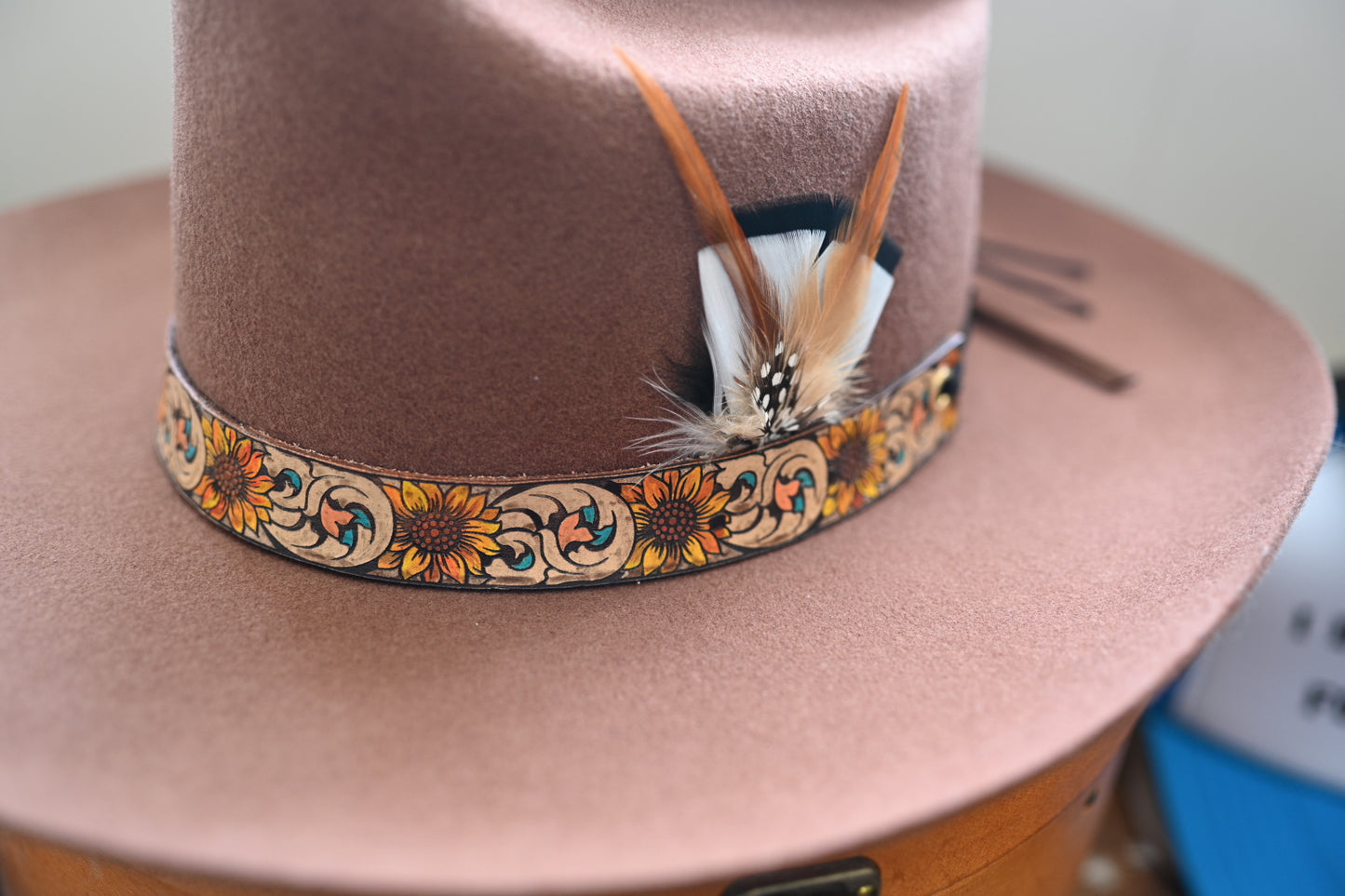 Ezra in Chocolate. Hand painted hatband
